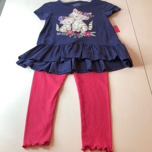 NWT ISAAC MIZRAHI Cute Blue Top Cat Print  W Sequins Tand Pink Leggings Set